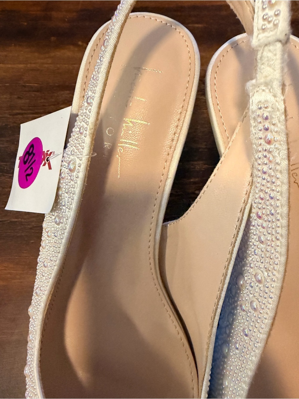 NWT Nicole Miller Pearl Rhinestone Slingback Bridal Heels 8.5 - Picture 3 of 7